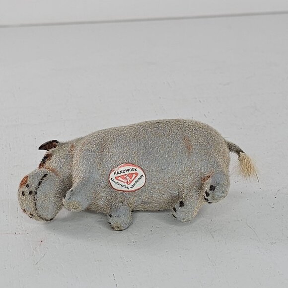 Vintage Wagner Kunstlerschutz Flocked Hippo Handmade West German Felt Figurine - Picture 8 of 8